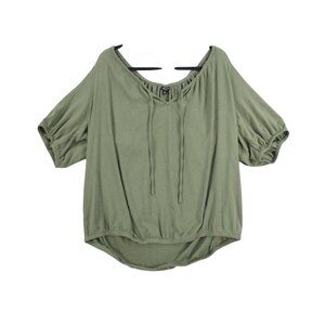 Torrid Womens Size 2 Olive Green Short Sleeve Top With Drawstring Neckline